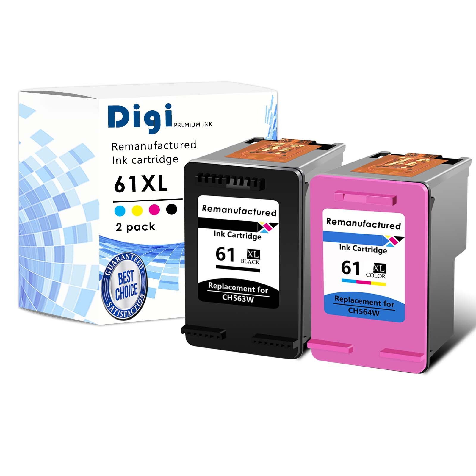 2PK Combo 61XL Black Color Ink Cartridge CH563WN CH564WN for HP Officejet 4630