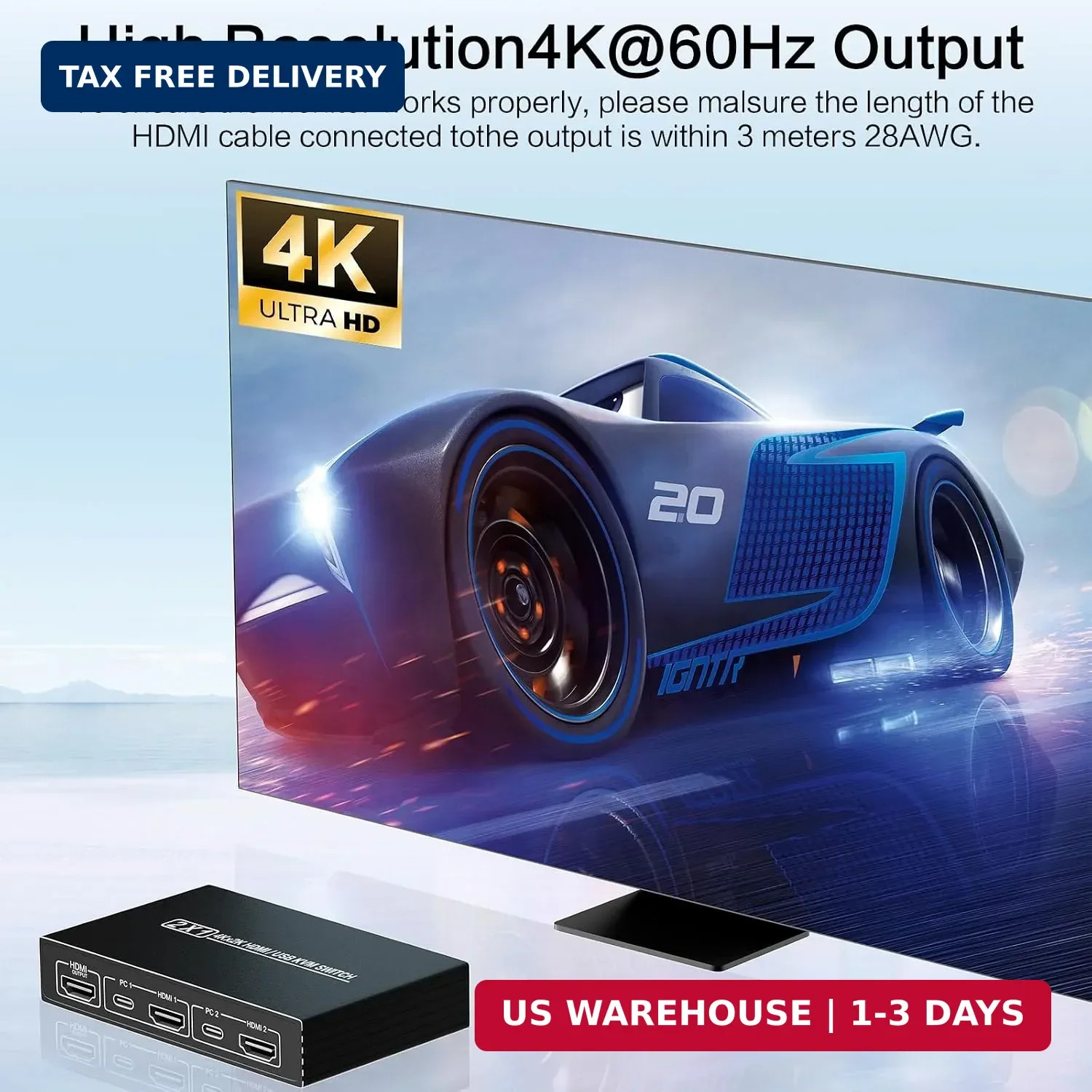 Plug and Play HDMI KVM Switch 1 Monitor for 2 Computers – USB 3.0 Enabled