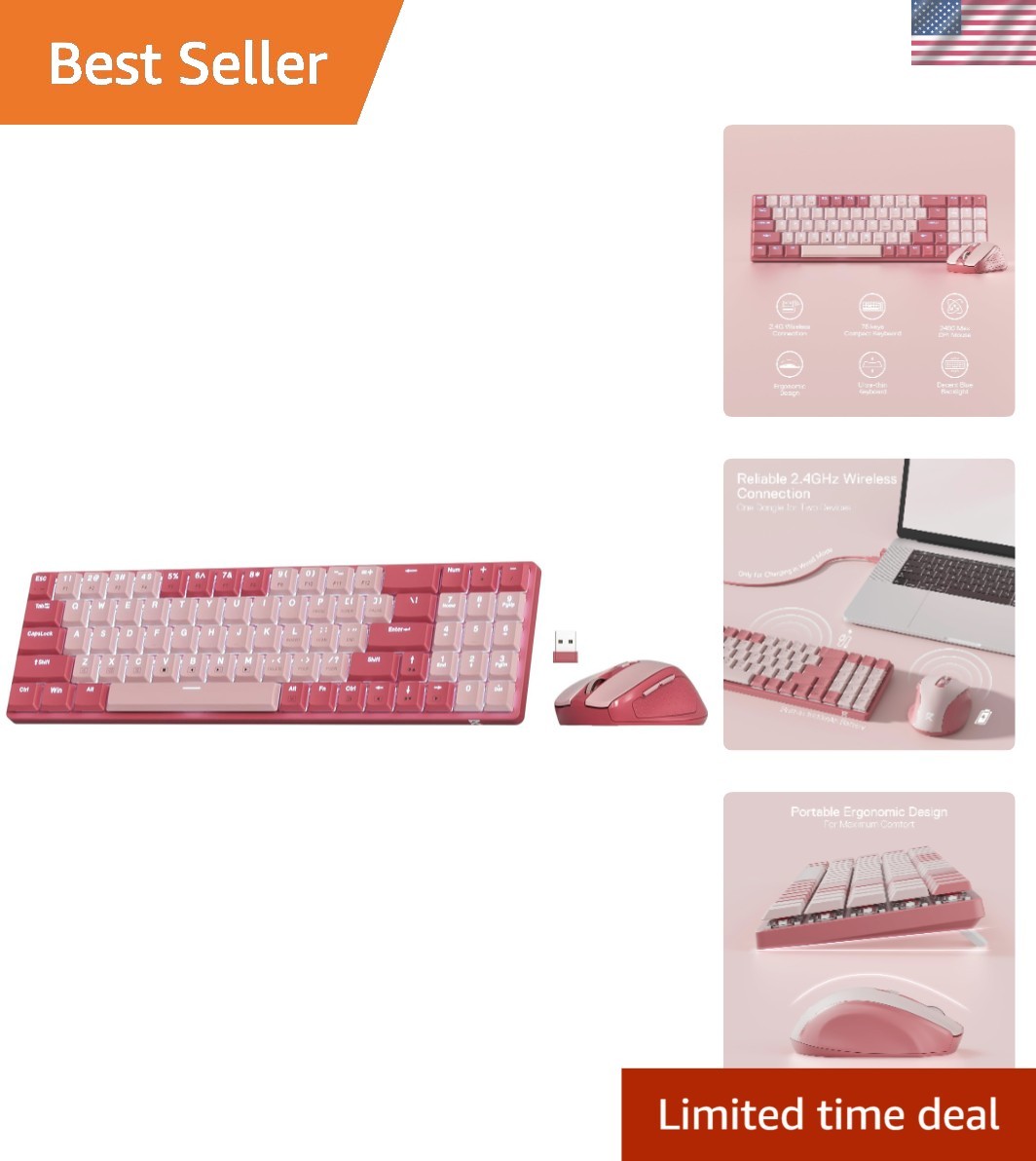 78 Keys Mechanical Wireless Keyboard & 2400 DPI Ergonomic Mouse – Blue Lighting