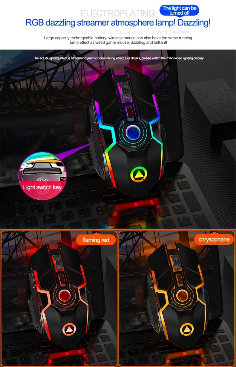 Rechargeable Wireless Mouse Silent, Ergonomic Optical Gaming Office Computer