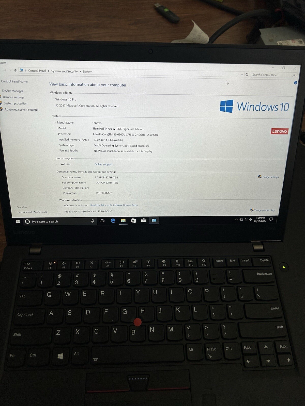 Lenovo ThinkPad T470s CPU – Intel Core i5-6300U/ 12GB / 256GB SSD Windows 11 Pro
