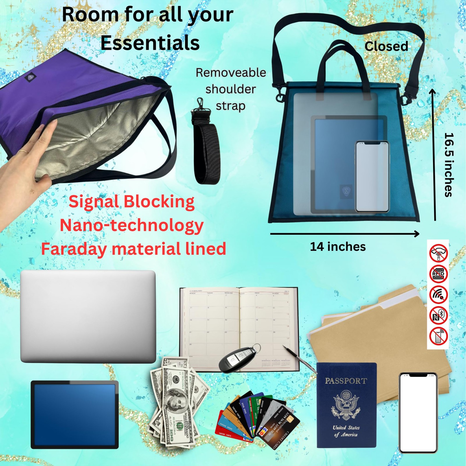 Faraday Bag Set for Laptop Tablet Phone Key Fob RFID Signal Blocking Sleeve