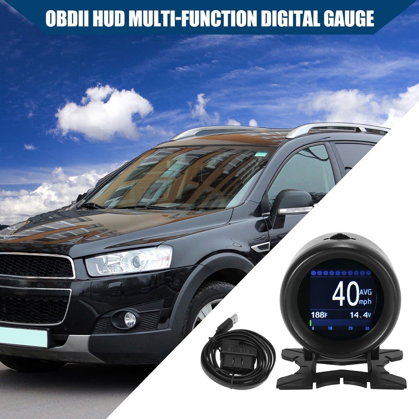 OBDII HUD Multi-Function Digital Gauge/Outside KMH MPH Digital Speedometer Oi…