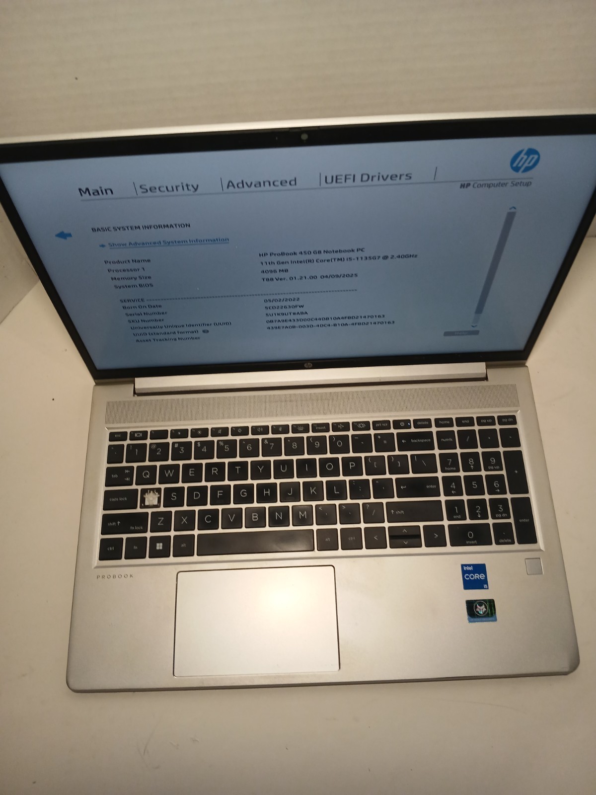 HP ProBook 450 G8 15.6″ Laptop i5-1135G7 2.40GHz 4GB RAM NO OS/SSD. #97
