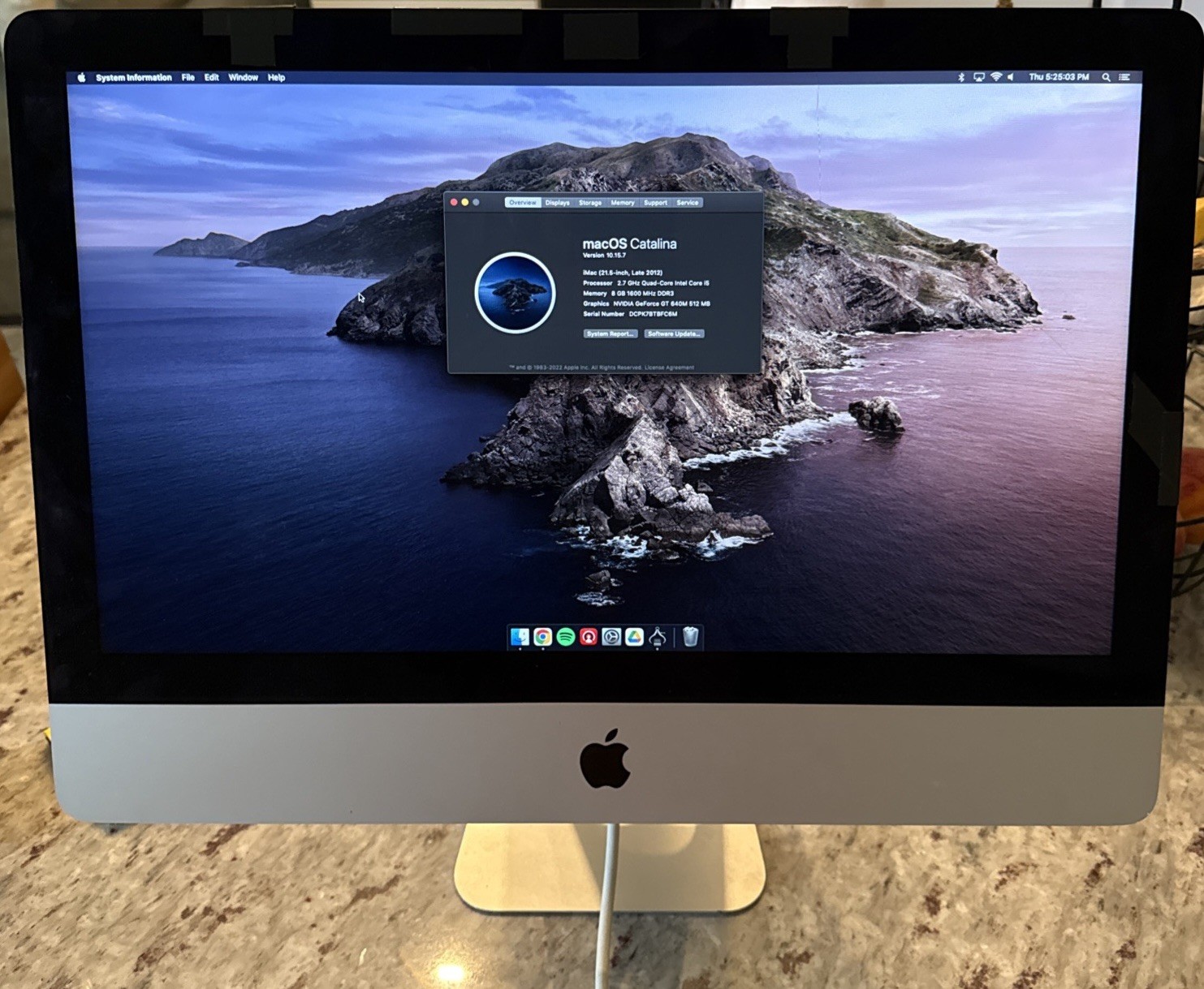 Apple iMac 2.7 GHz Core i5 21.5″ 8GB RAM 512GB HDD GeForce 640M late-2012 A1418