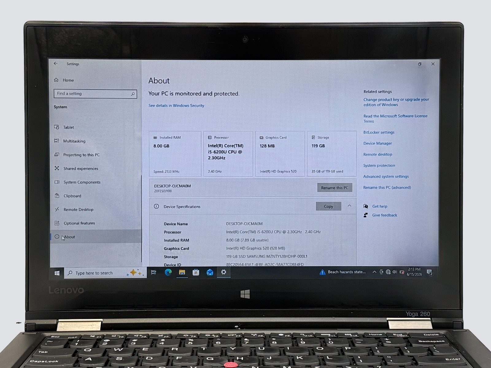 Lenovo Thinkpad Yoga 260(2in1) i5-6200u 2.3GHz 8GB RAM 128GB HD-Touch-BH: 62.4%