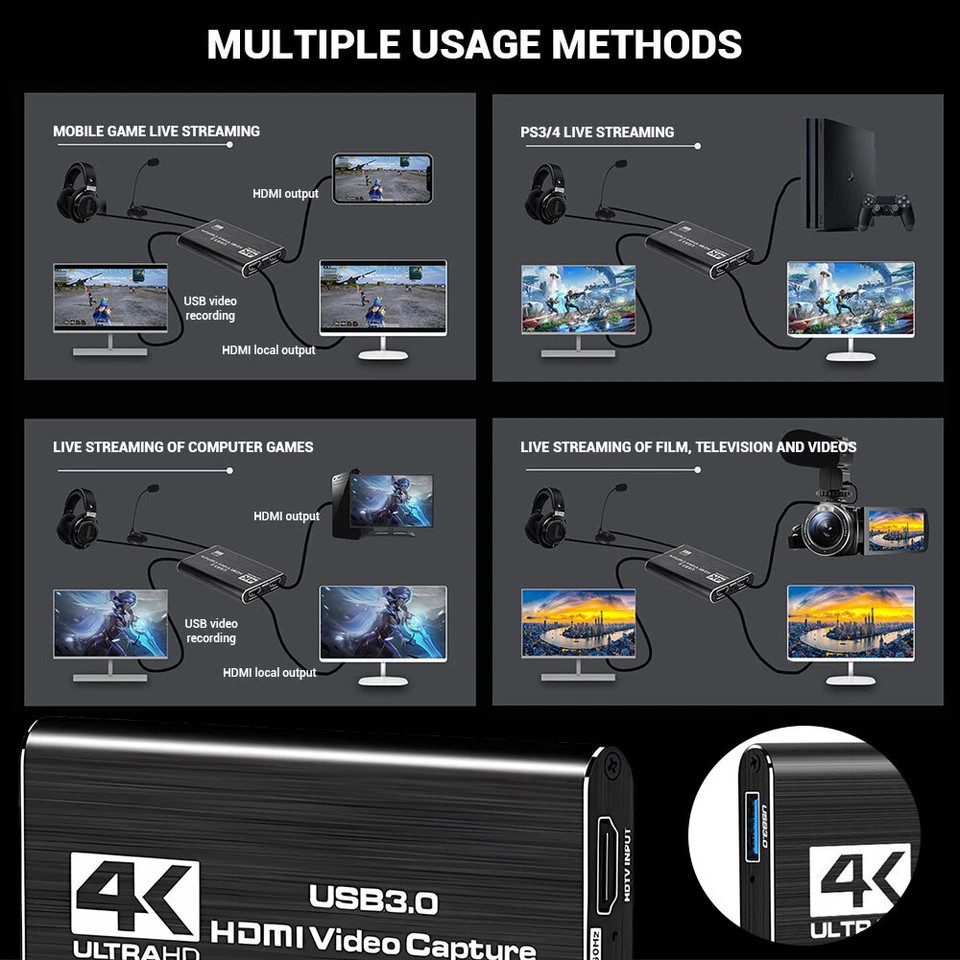 4K Audio Video Capture Card USB 3.0 HDMI Video Capture Device Full Recording