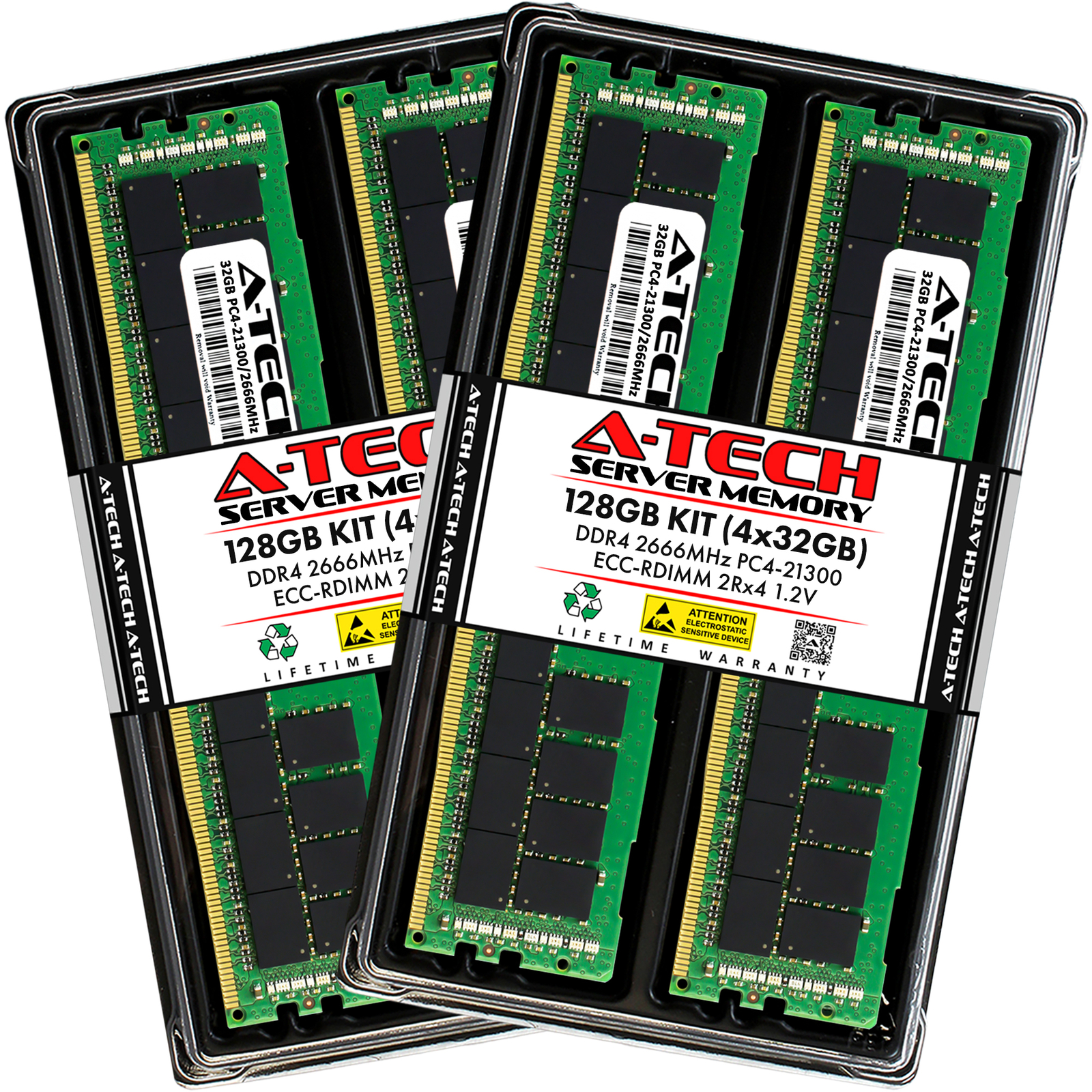 A-Tech 128GB 4x 32GB 2Rx4 PC4-21300R DDR4 2666 ECC REG RDIMM Server Memory RAM