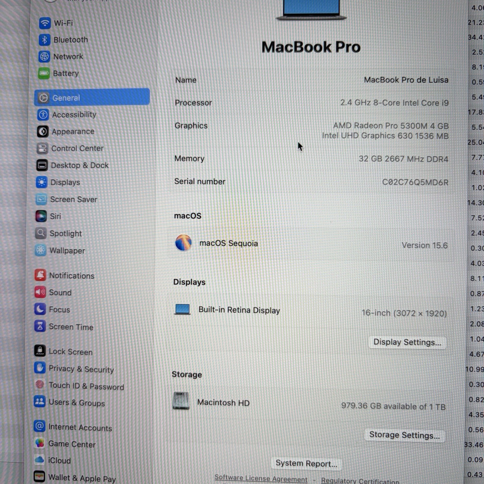 2019 Apple MacBook Pro A2141 Intel i9 2.4GHz 16″ 32GB RAM 1TB SSD (R 5300M) READ