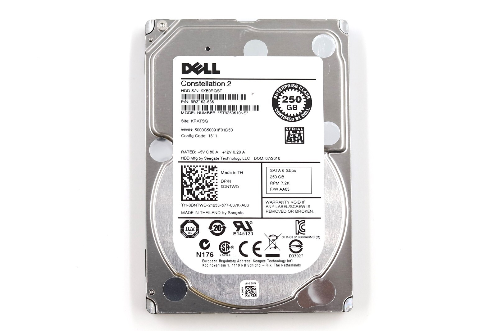 Dell ST9250610NS 250GB 2.5″ 6Gb/s 7.2K RPM SATA Hard Drive Dell P/N: 0DNTWD