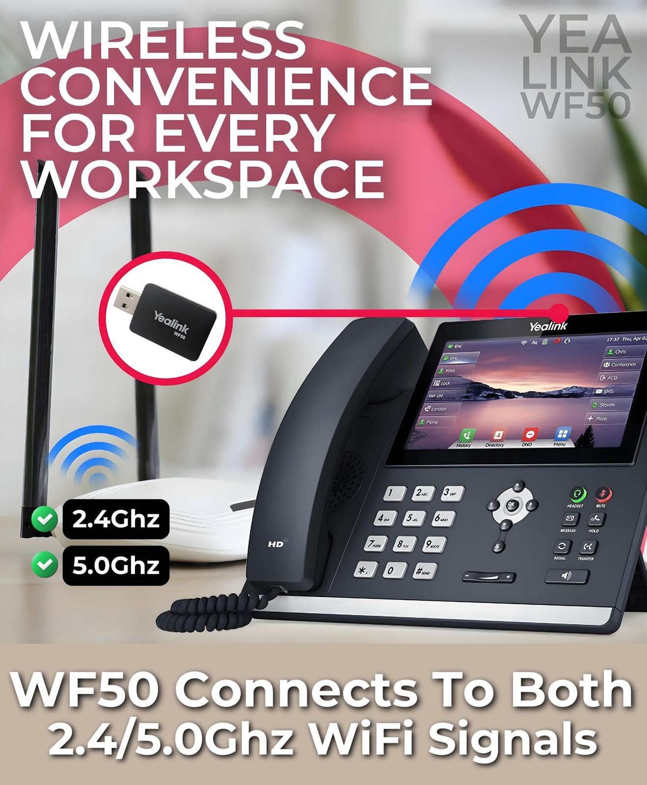 Yealink WF50 V1 USB WiFi Dongle for Desk Phones Only, 1 pack, Black