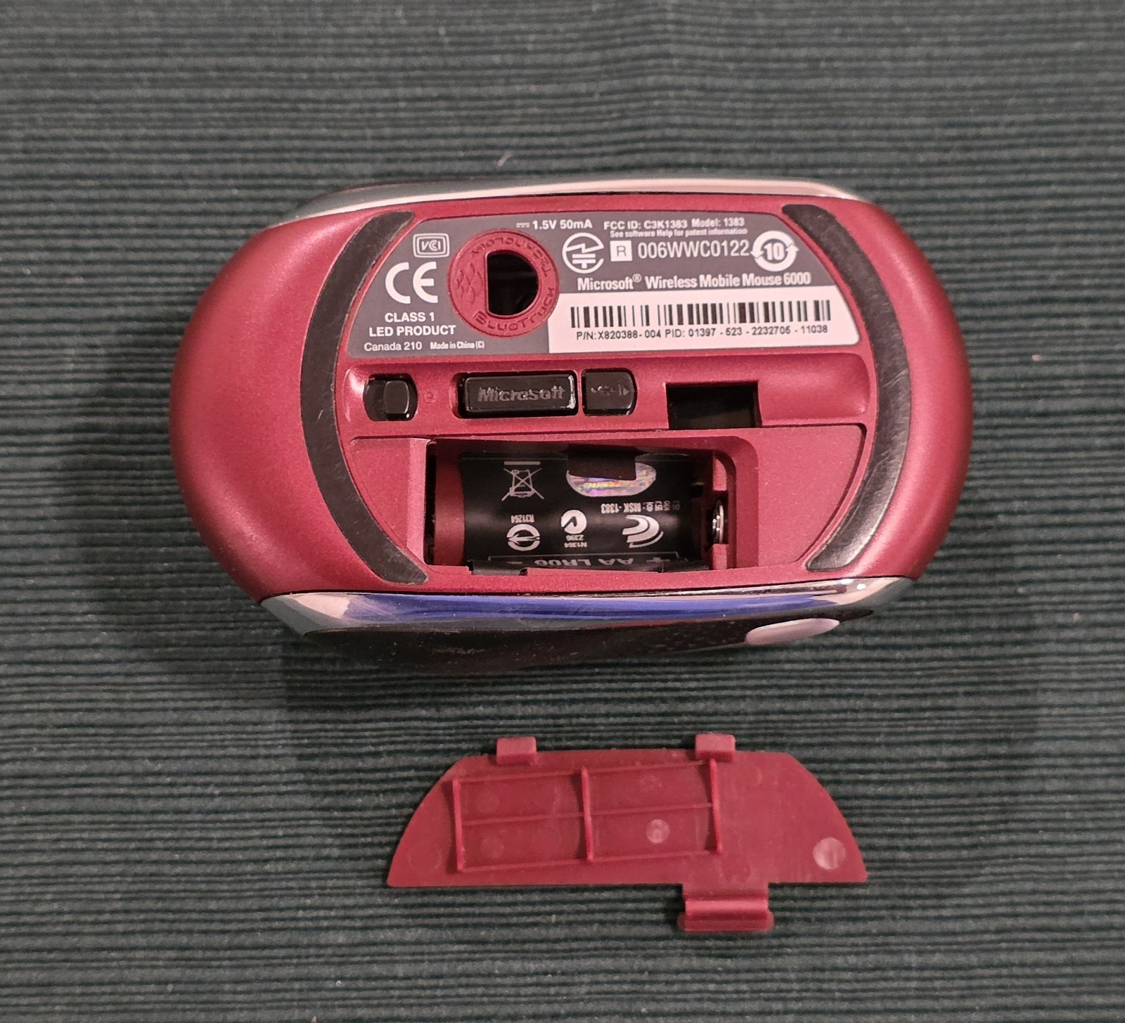 Microsoft Wireless Mobile Mouse 6000 Model 1383 Red with BlueTrack