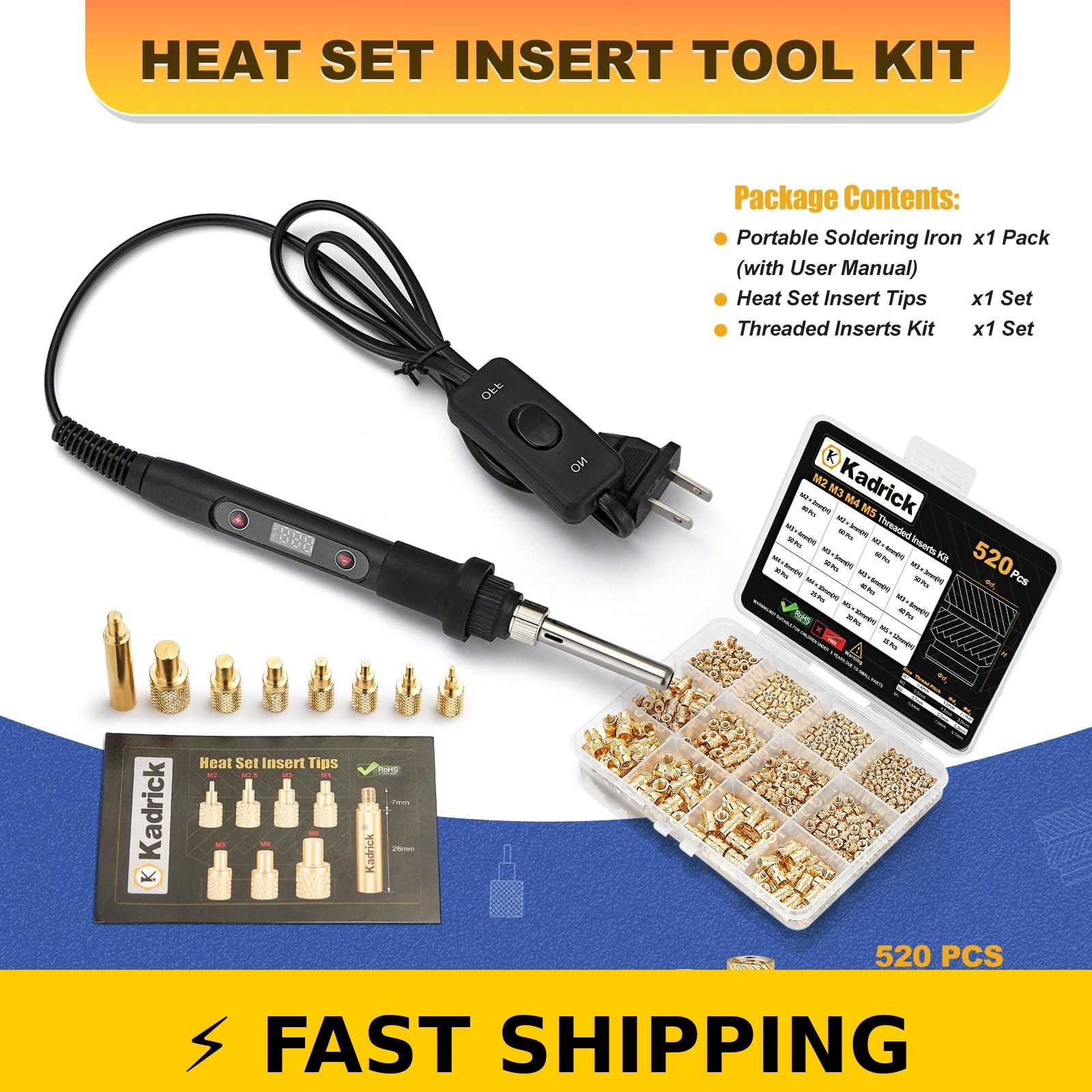 Kadrick 80W Soldering Iron Heat Set Insert Tool Kit for 3D Printing