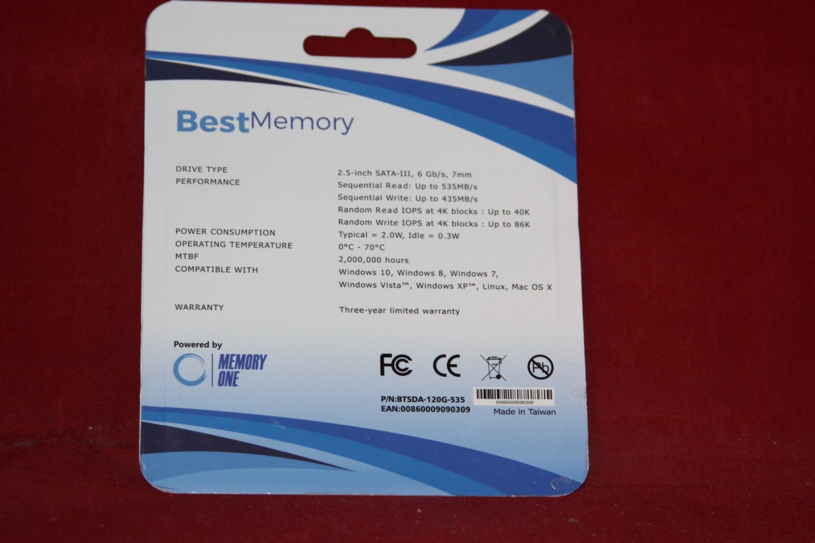 SATA III 2.5″ SSD, Best Memory Highlander Series, 120GB, 7mm, 535Mb/s – 435Mb/s.