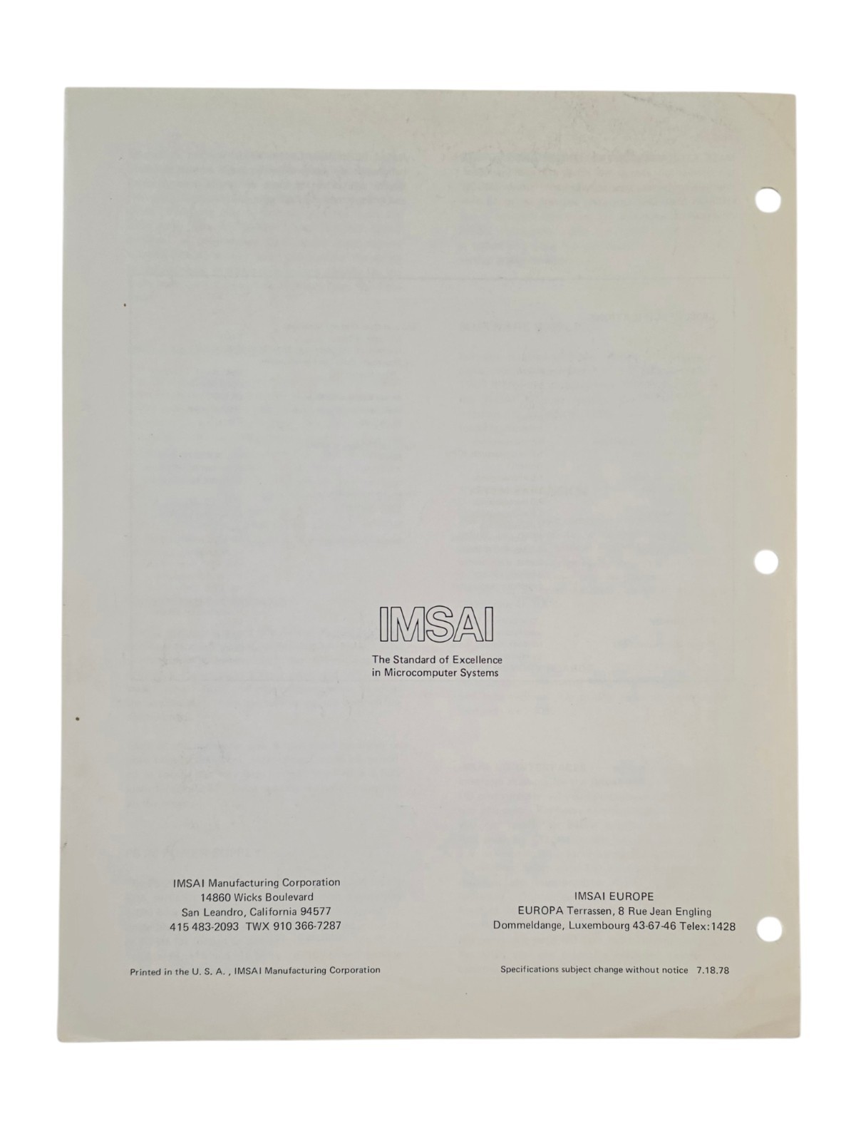 Original IMSAI 8080 Documentation Archive 1976-1978 Manuals Brochures Errata