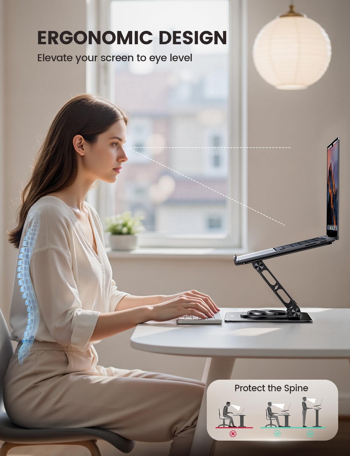 Lamicall Adjustable Laptop Stand for Desk – 360° Rotating Base Ergonomic Compute