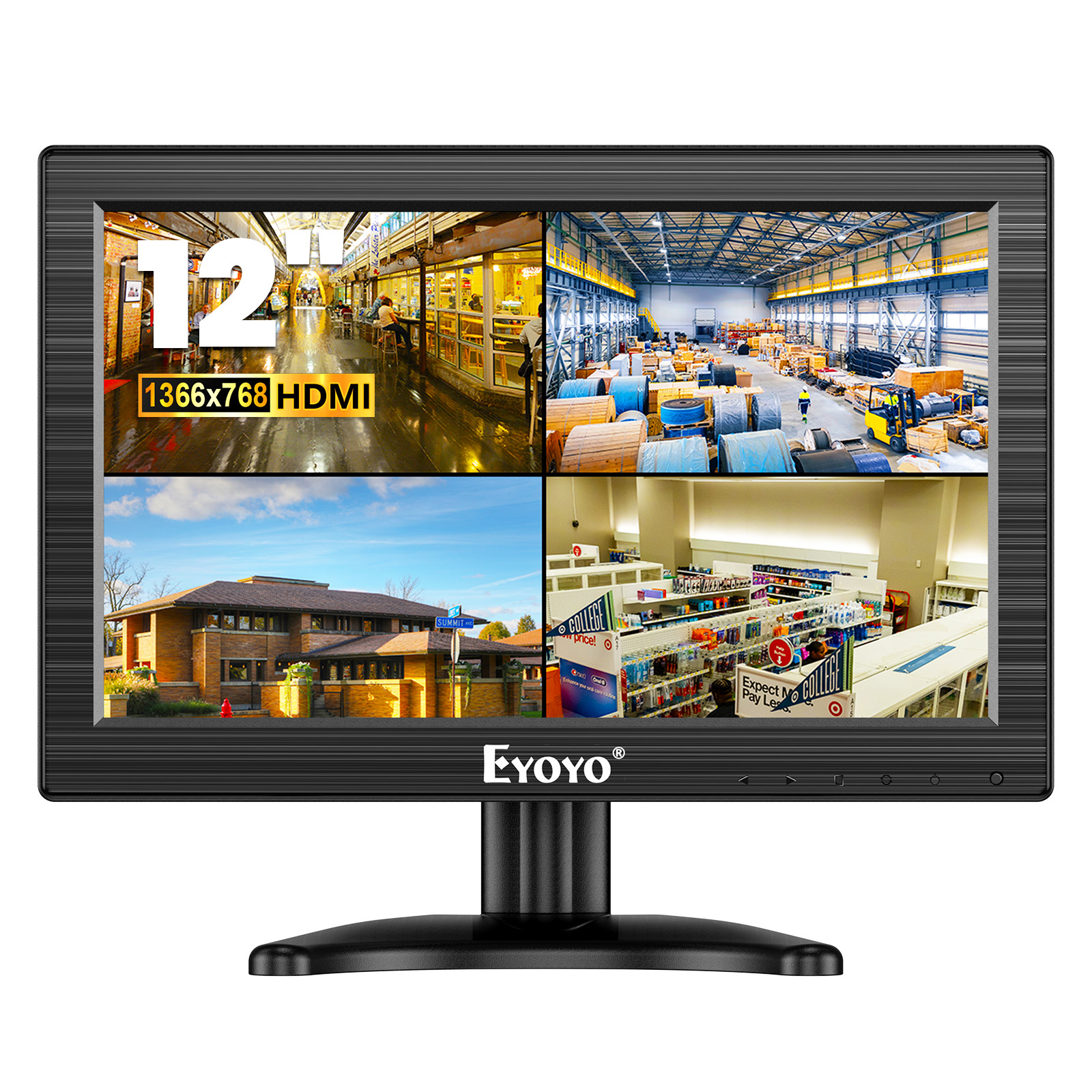 Eyoyo 12inch LCD TFT Monitor Audio Video HDMI VGA Screen For Home CCTV DSLR