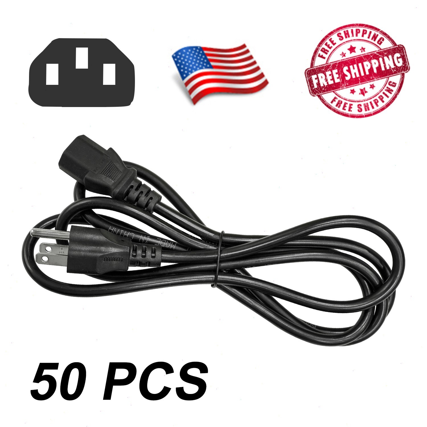 Lot of 10-100 AC Power Cord Cable Desktop Monitor Computer PC 6ft IEC320