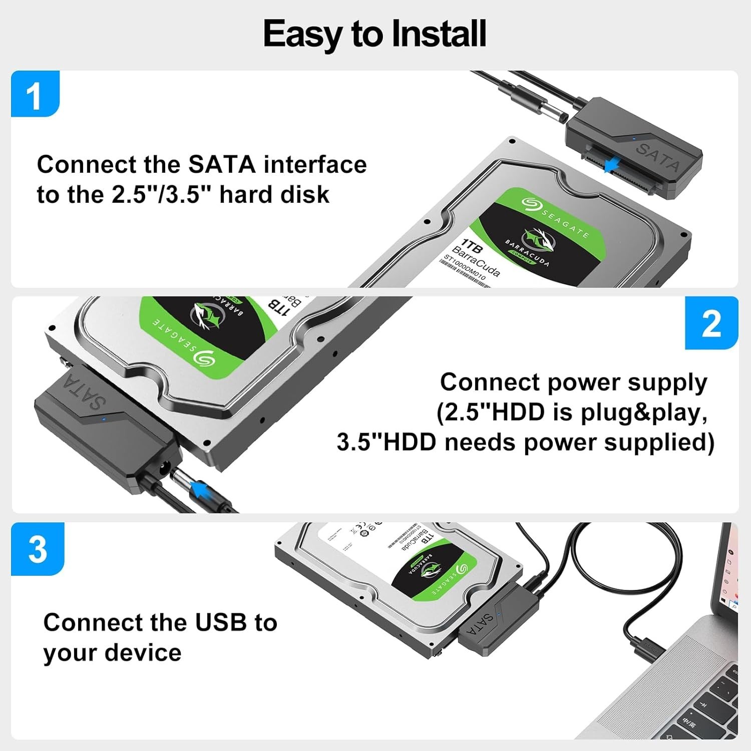 SATA to USB Adapter with Power, USB 3.0 to SATA III Internal Hard Drive Reader f