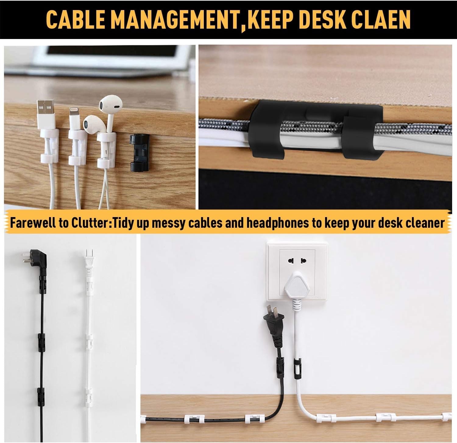 Versatile and Sturdy Cable Clips – 40 Pcs Self-Adhesive Organizer for All Cables
