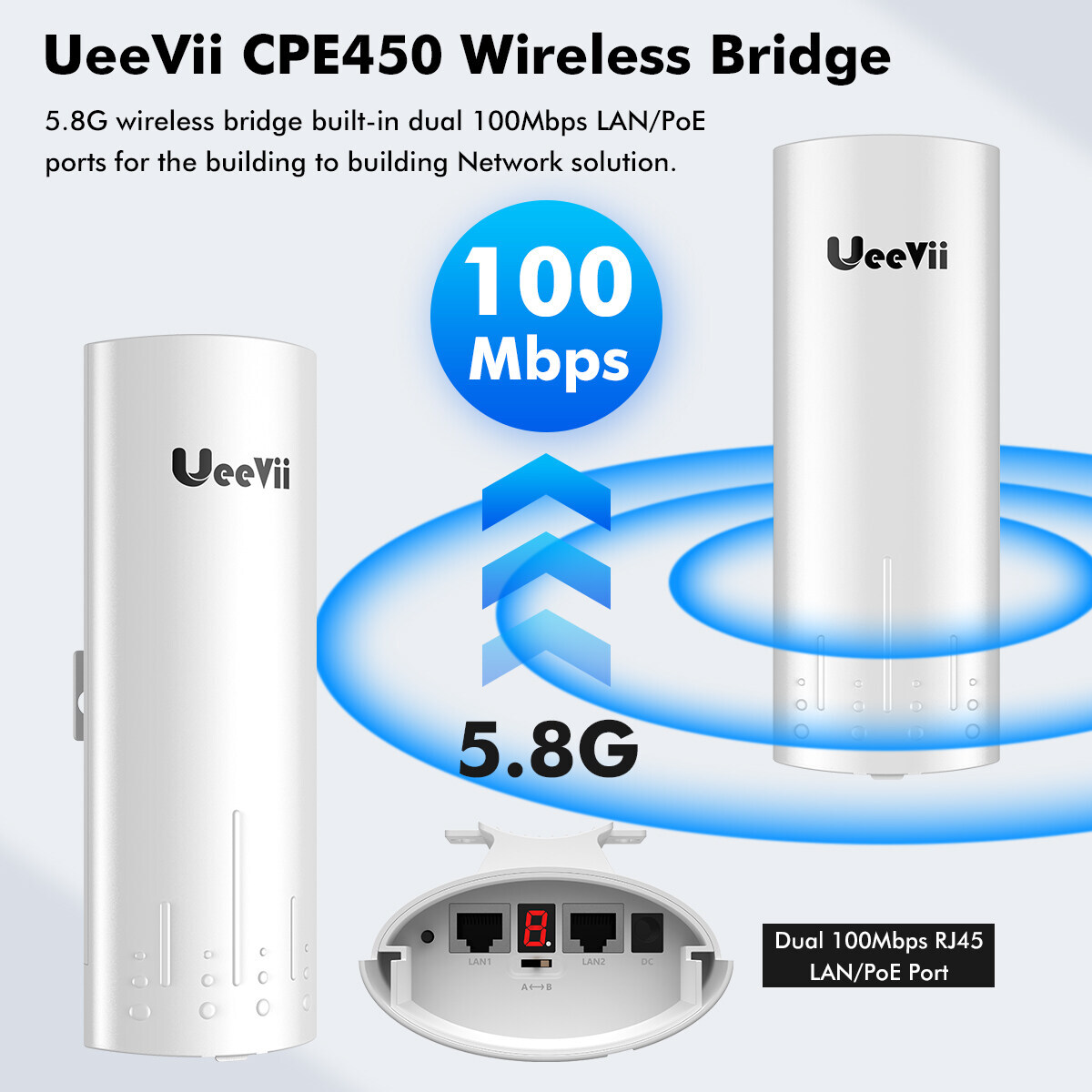 UeeVii LONG DISTANCE Wireless Bridge 5.8G Point to Point WiFi Bridge Outdoor