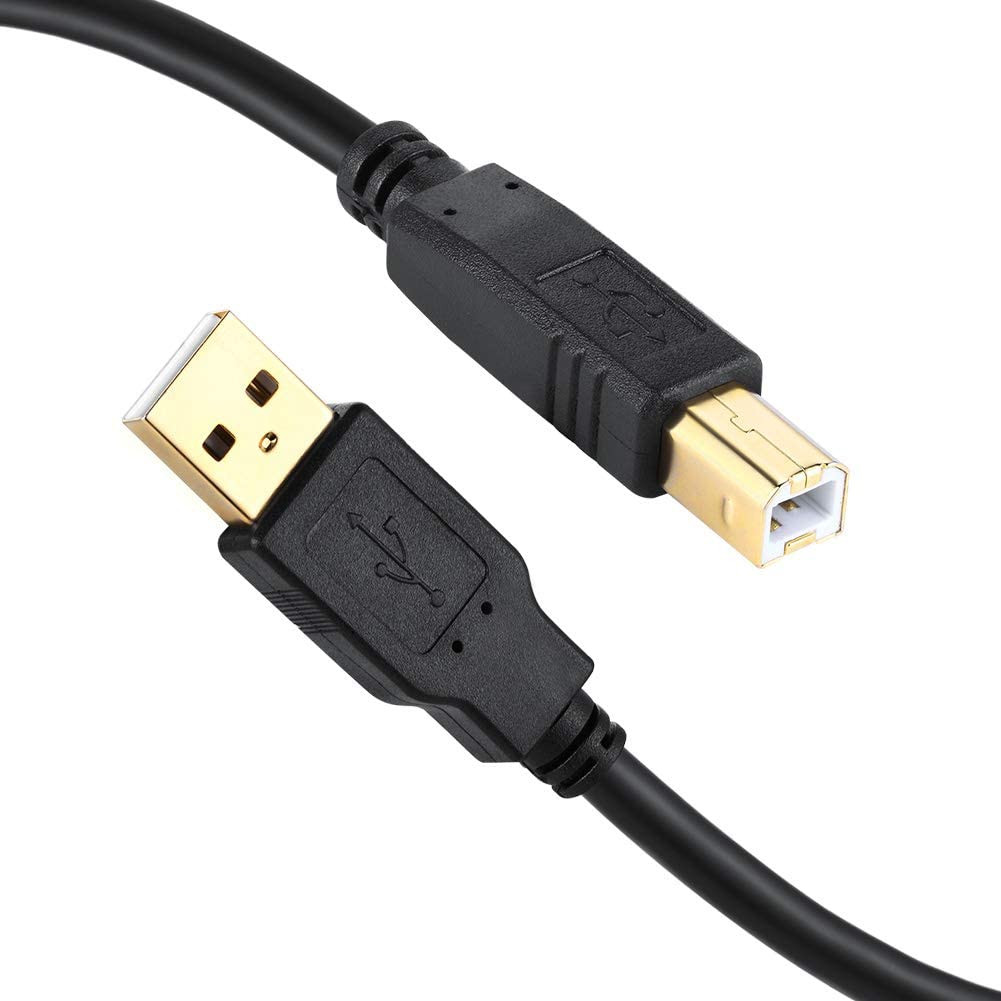USB‑A to USB‑B Printer Cable 10ft — Gold‑Plated 2.0 High‑Speed 480Mbps Cord