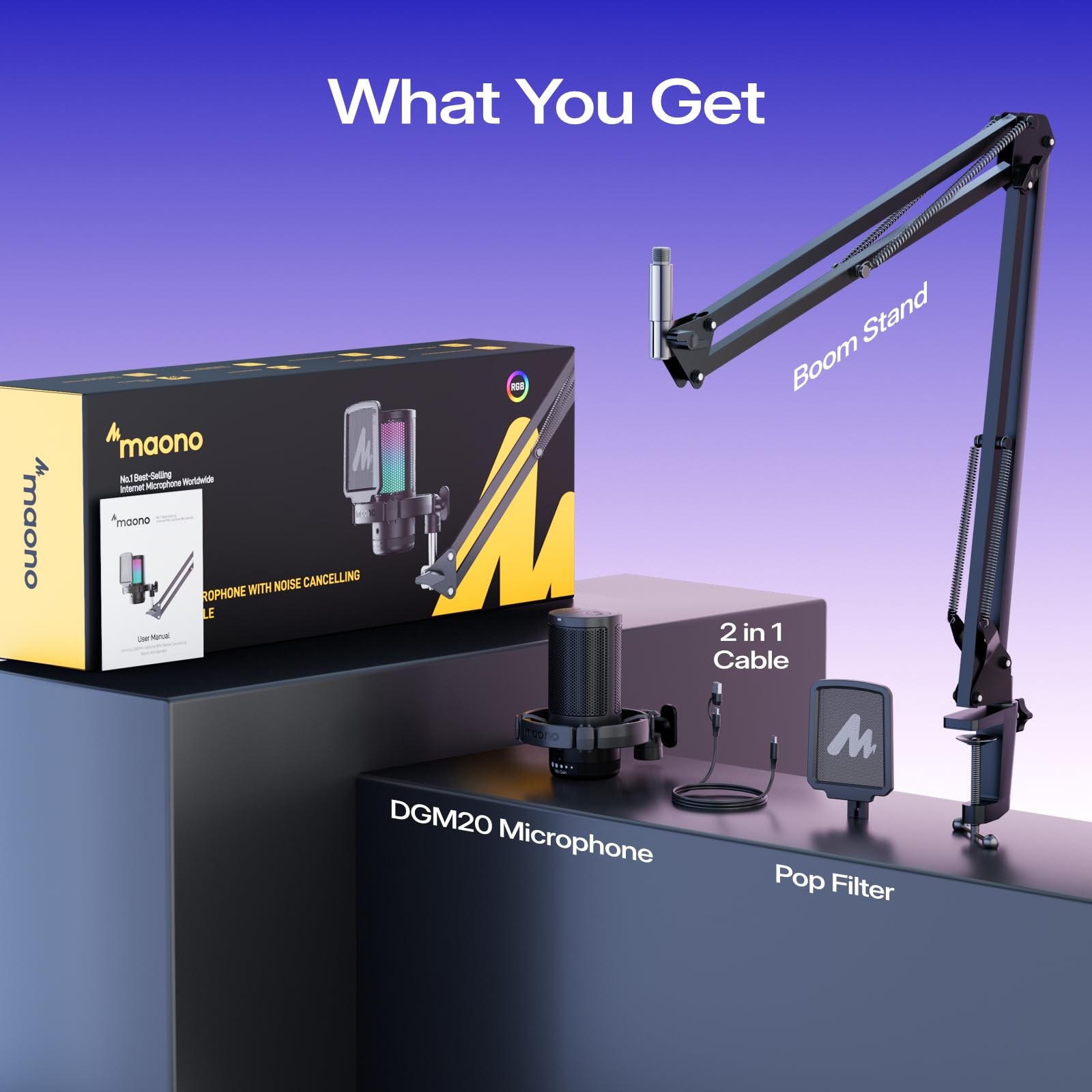 MAONO DGM20S Gaming Microphone for PC with Clear Voice & Noise Medium, Black