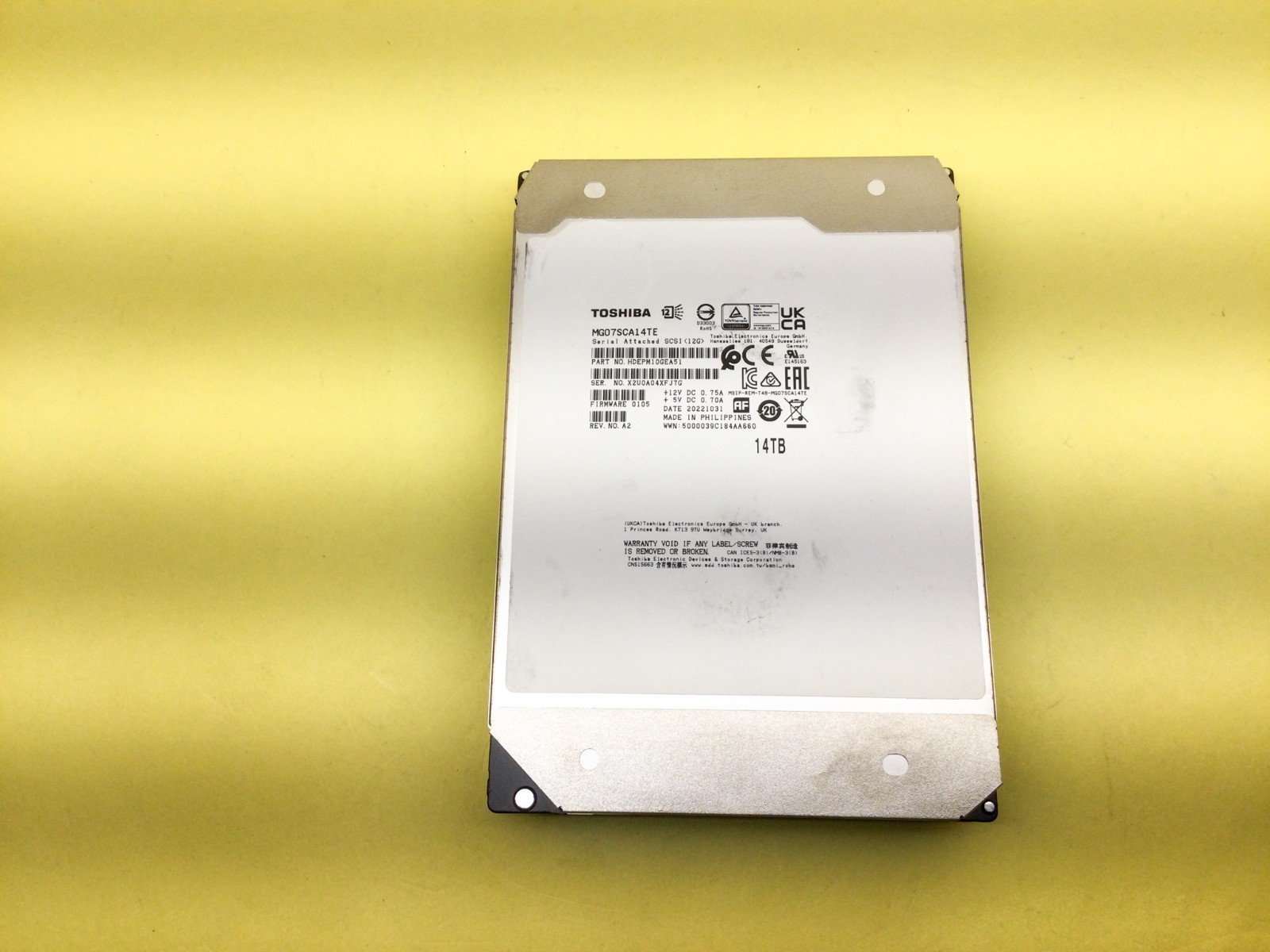 Toshiba 14TB 7.2K RPM SAS 12Gb/s 256MB 512E 3.5in HDD MG07SCA14TE