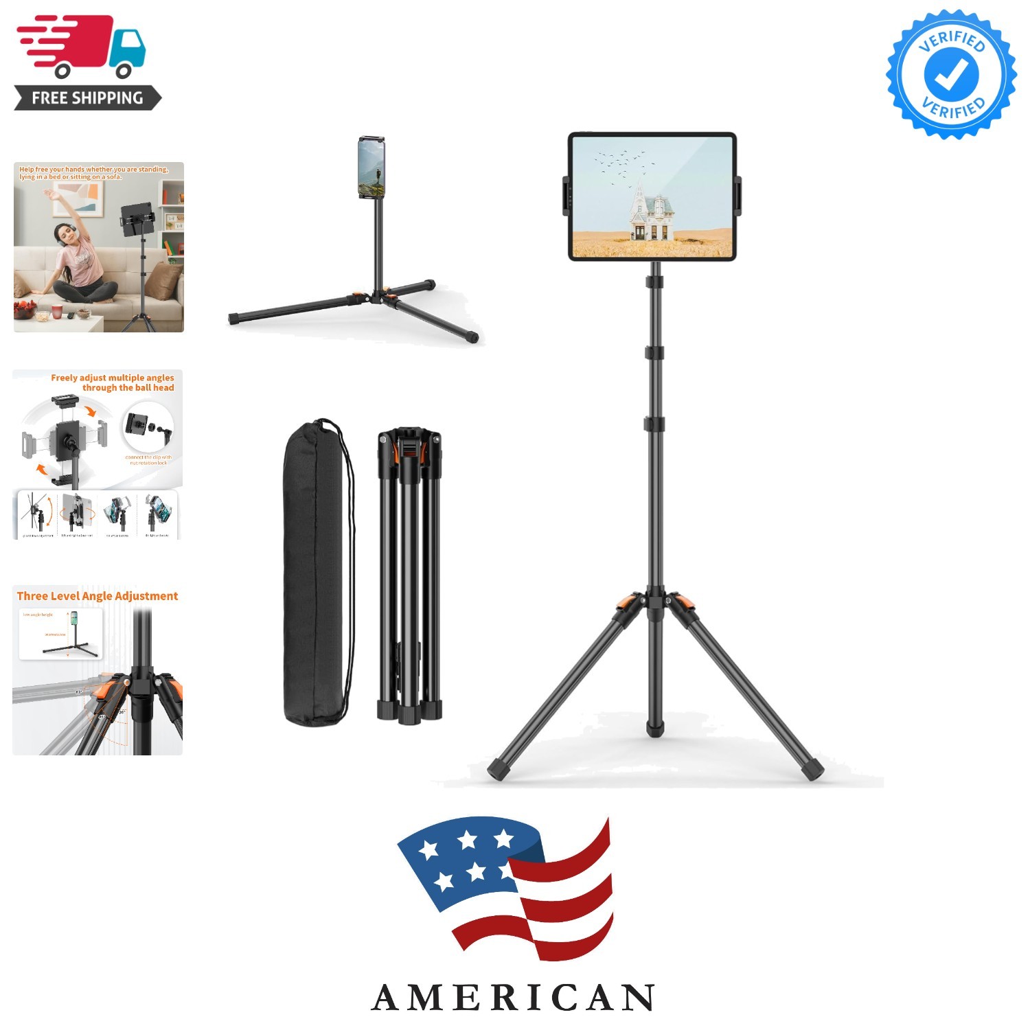 Lightweight 72” Adjustable Tablet Floor Stand with Storage Bag for Easy Travel