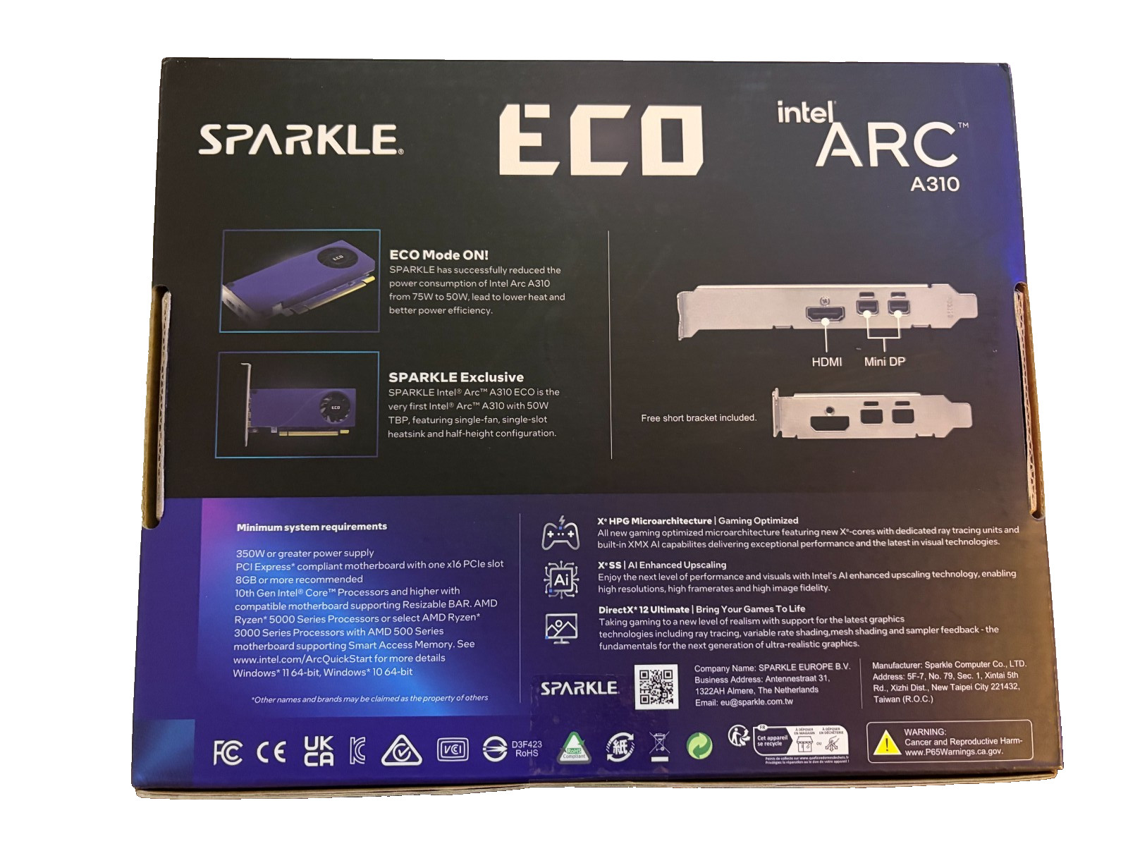Sparkle Intel Arc A310 ECO, 4GB GDDR6, 50W TBP, Short Bracket is Included, Lo…