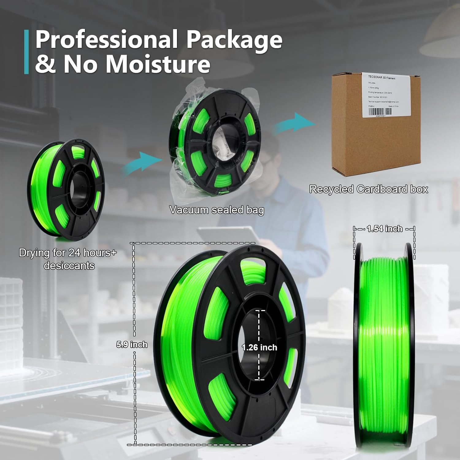 95A TPU 3D Printer Filament, 1.75Mm Glow in the Dark Green, Soft TPU Flexible 3D