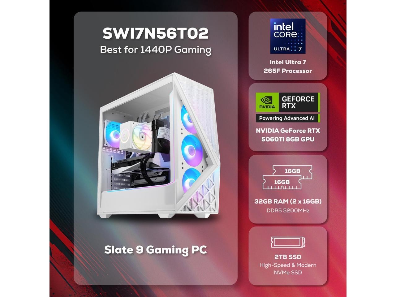 iBUYPOWER Slate Gaming PC Desktop Computer Intel Core Ultra 7 265F CPU, NVIDIA G