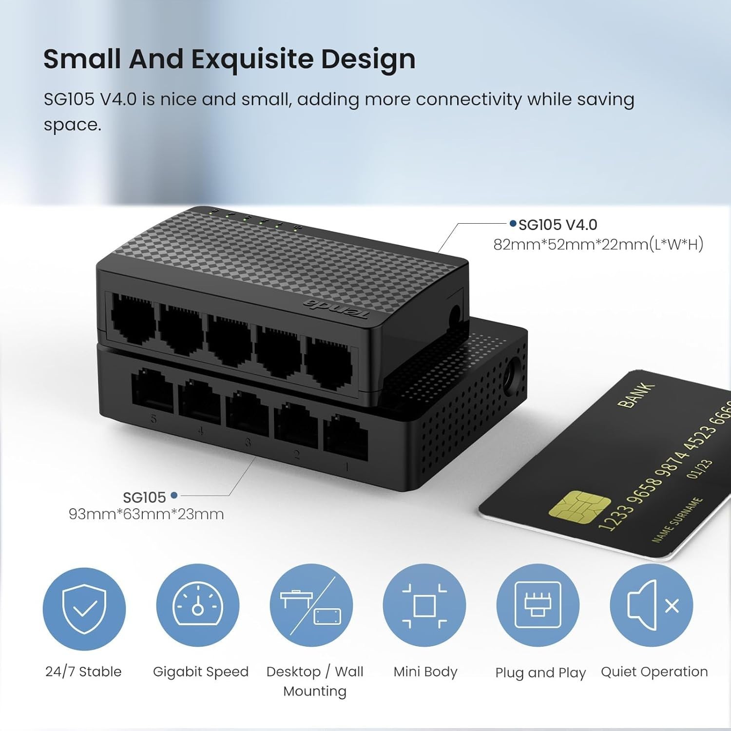 SG105 5 Port Gigabit Switch – Unmanaged Plug & Play, Silent Operation для Office