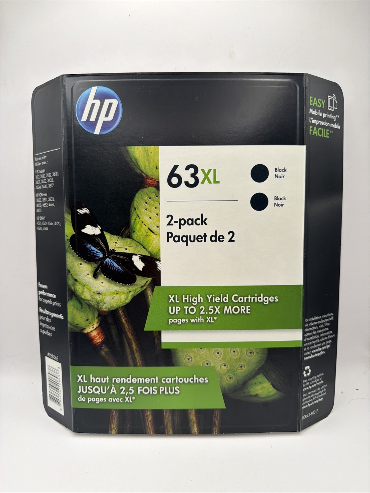 HP 63XL High-Yield Black Original Ink Cartridge (2 Pack) Genuine Retail Box 9/19