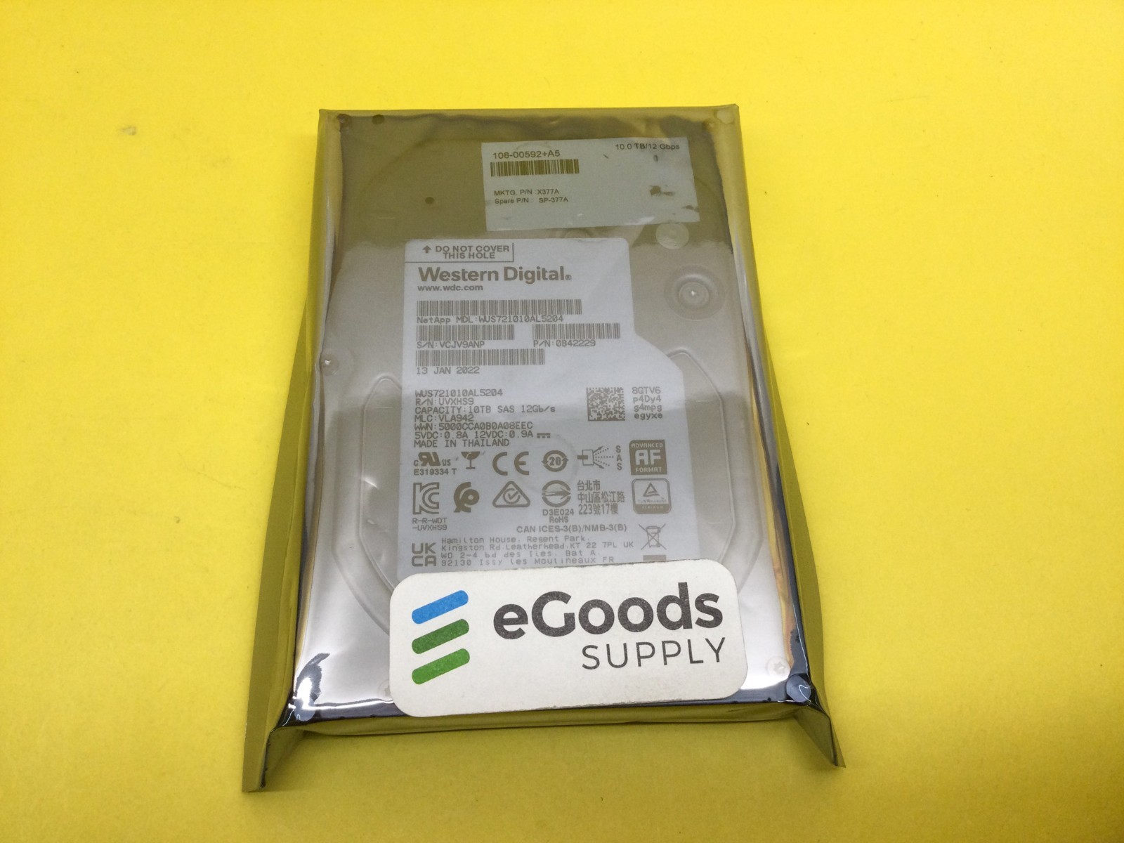 WUS721010AL5204 WD DC HC330 10TB 7.2K SAS 12Gb/s 3.5in HDD Netapp 108-00592+A5