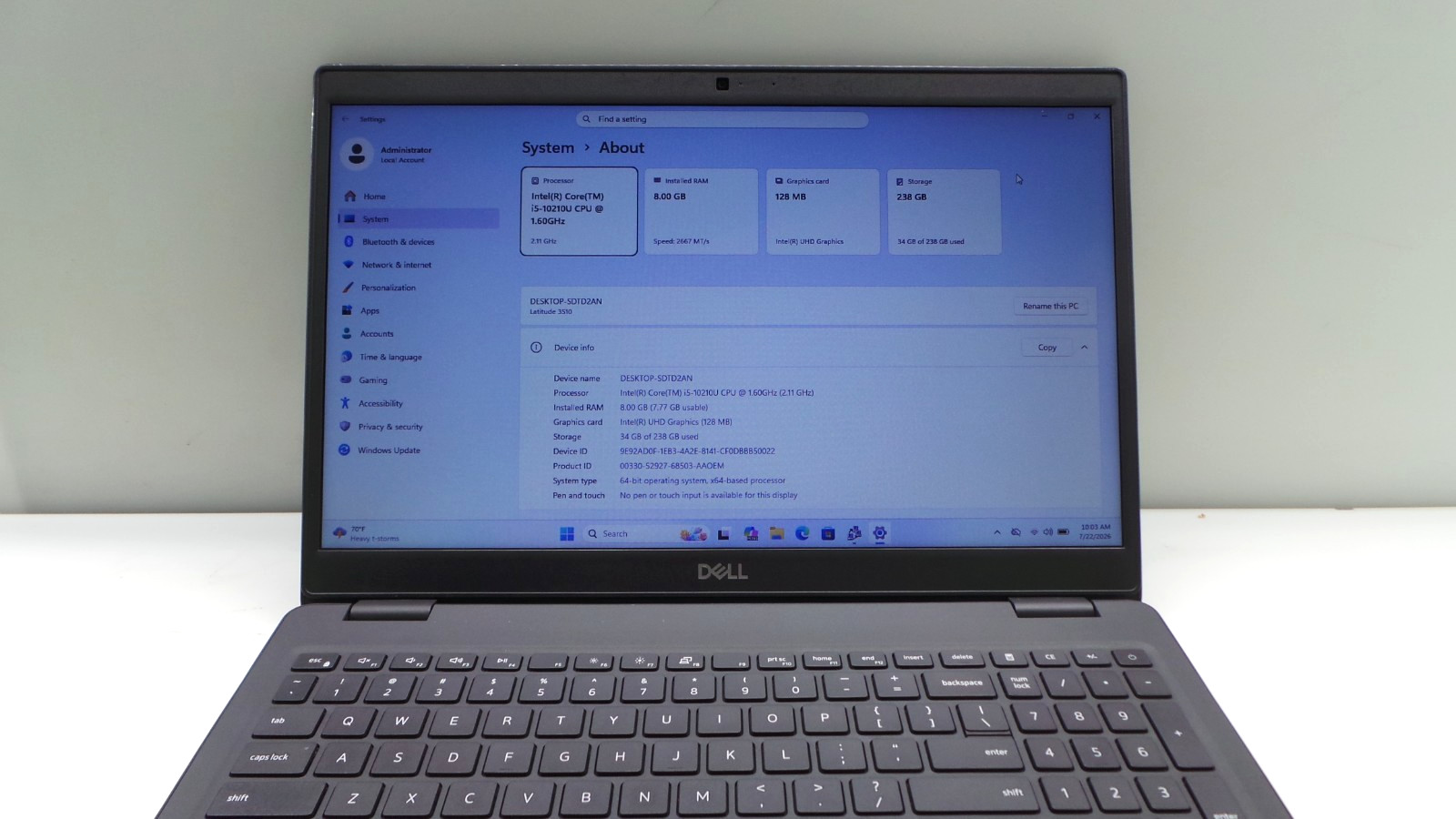Dell Latitude 3510 15.6″ | i5-10210U 1.60GHz | 8GB DDR4 256GB NVMe | WIN 11 PRO
