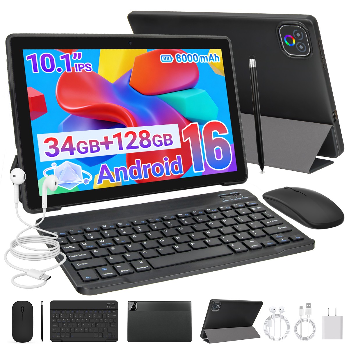 2026 Android 16 Tablet 10.1″ 34GB+128GB/1TB Octa Core 6000mAh Widevine L1