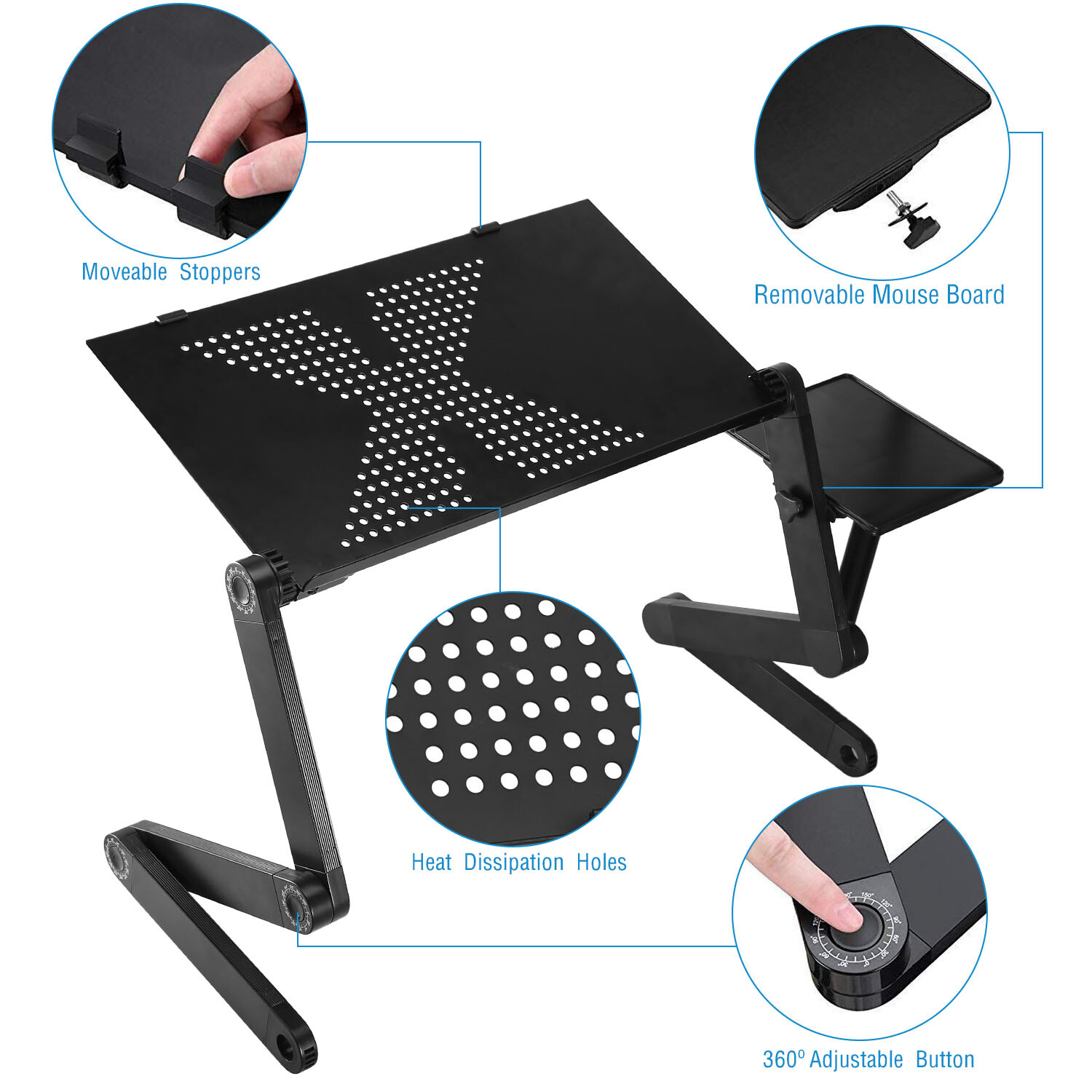 360° Adjustable Laptop Table Stand Lap Sofa Bed Tray Foldable PC Notebook Desk
