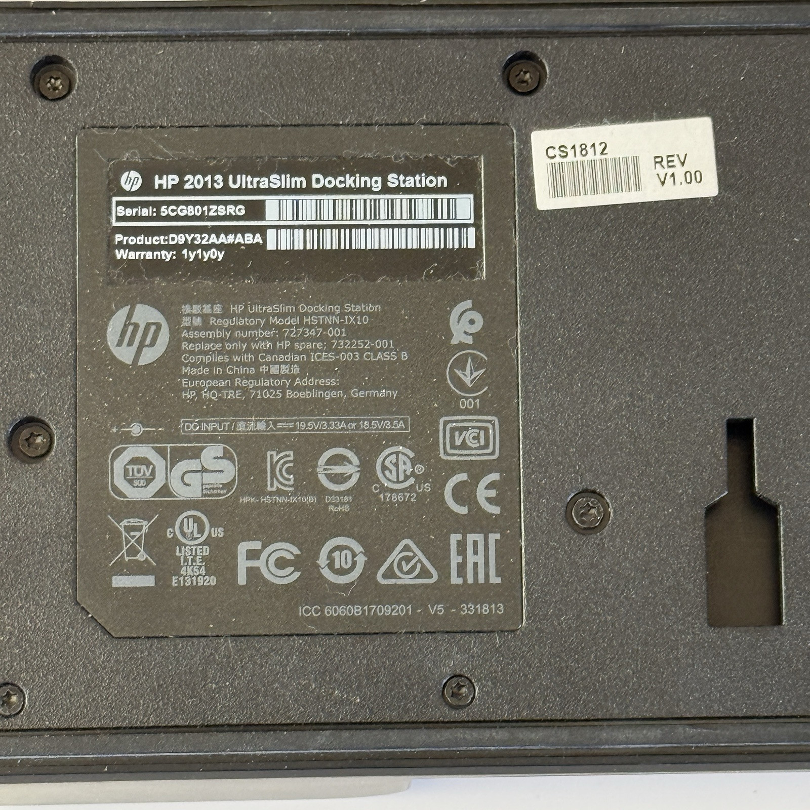 HP 2013 Ultra Slim Laptop Dock Docking Station D9Y32AA#ABA