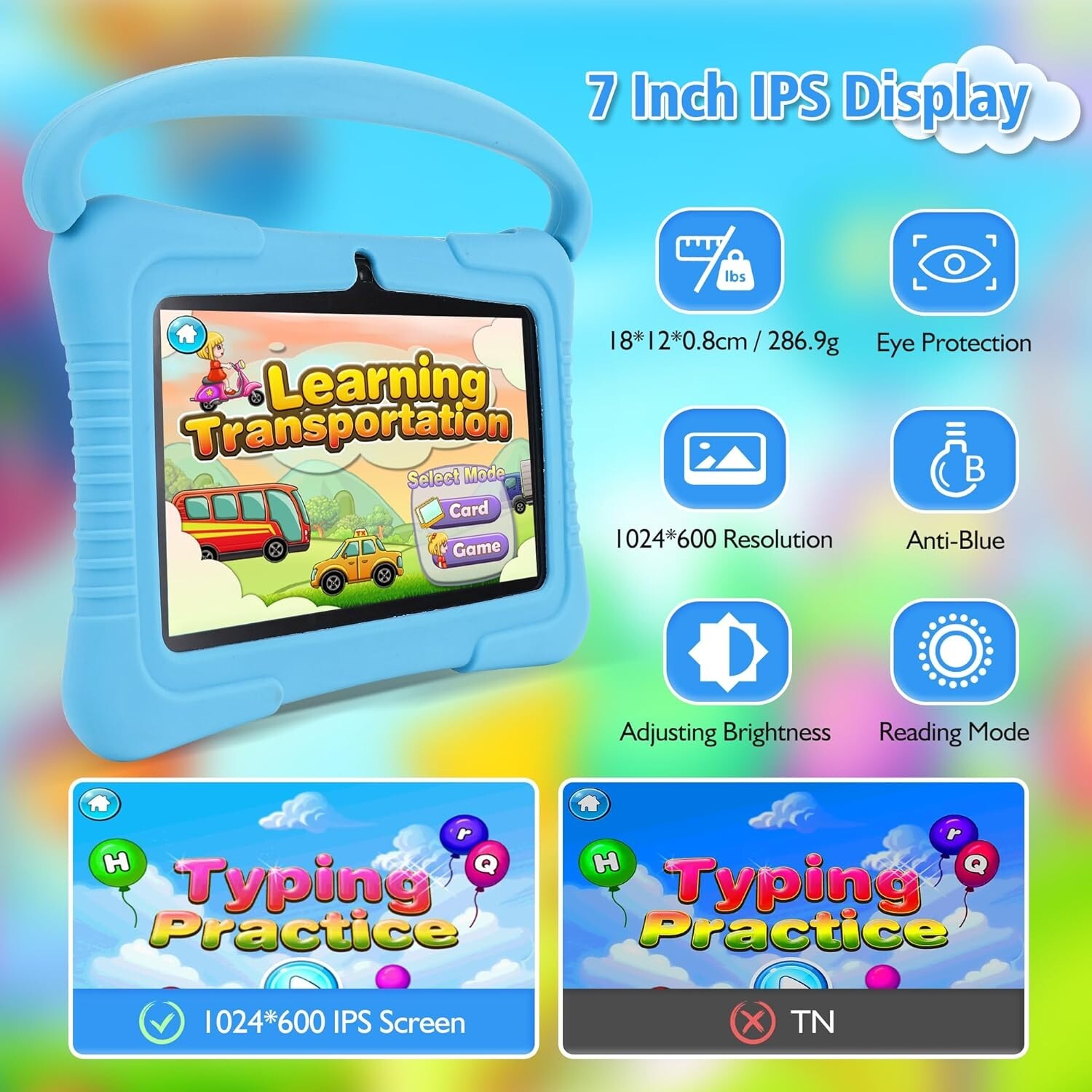 Veidoo Kids Tablet, 7 inch Android Tablet PC, 2GB RAM 32GB ROM, Tablet Blue USED