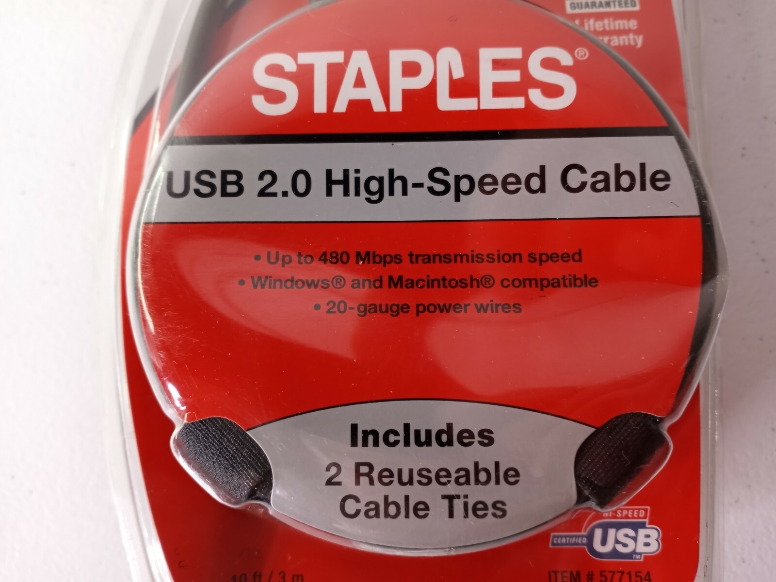 Staples USB 2.0 High Speed 10′ Cable 24 K Gold Plated Contacts New Sealed