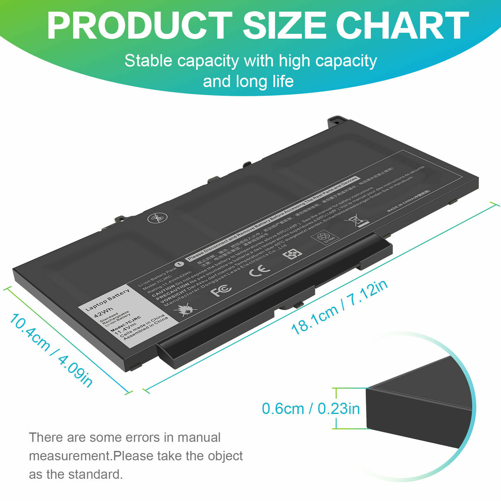 7CJRC Laptop Battery for Dell Latitude E7270 E7470 21X15 579TY F1KTM V6VMN 42Wh