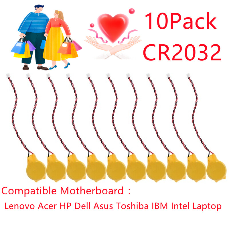 10xLaptop BIOS CMOS Battery Lenovo Acer HP Dell Asus MSI Toshiba 2 Pin Connector