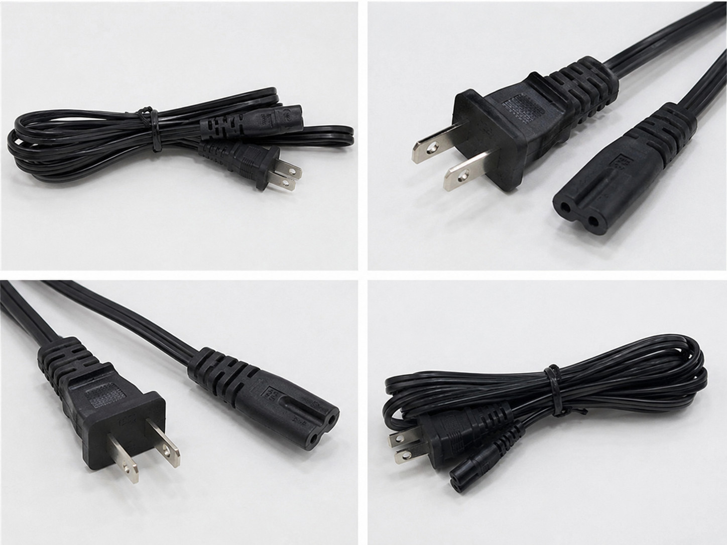 Black 2-Prong AC Power Cord Cable Non-Polarized NEMA 1-15P Plug TV DVD Game Cons