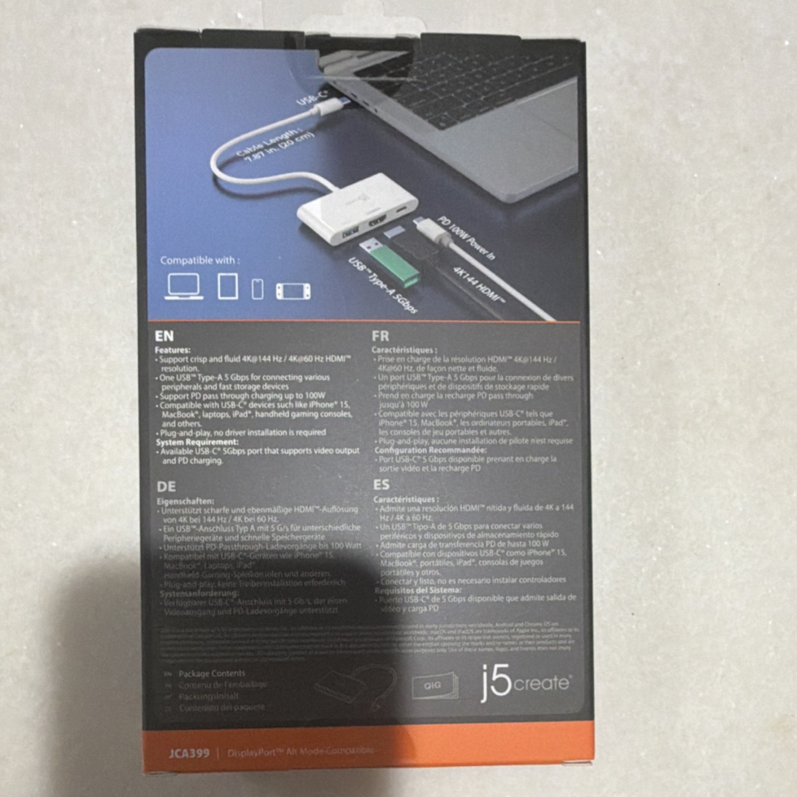 j5create USB-C to HDMI Adapter 3-in-1 4K 144Hz USB 3.2 PD 100W White JCA399
