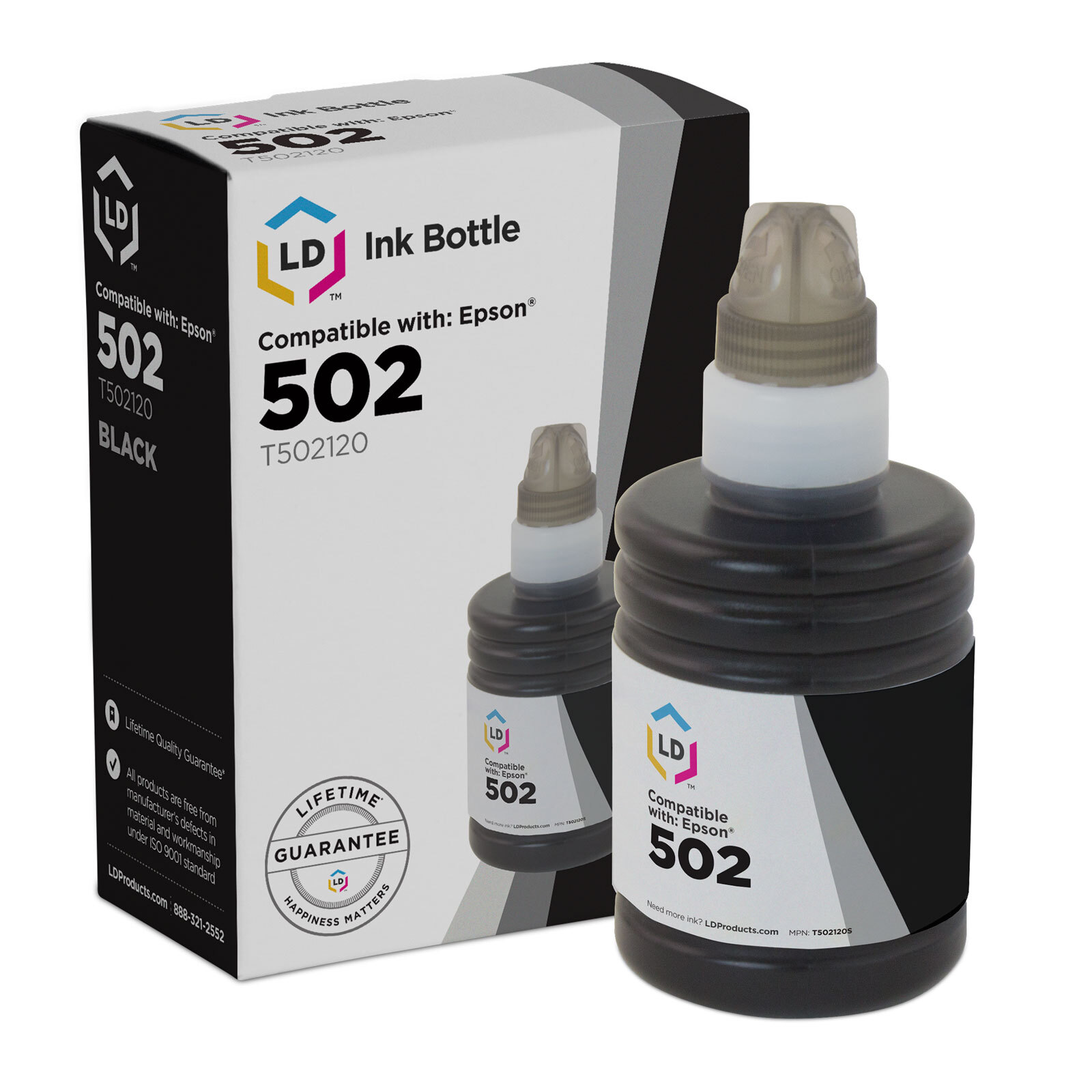 LD Products Ink Bottle Replacement for Epson 502 T502120-S (Black Single Bottle)