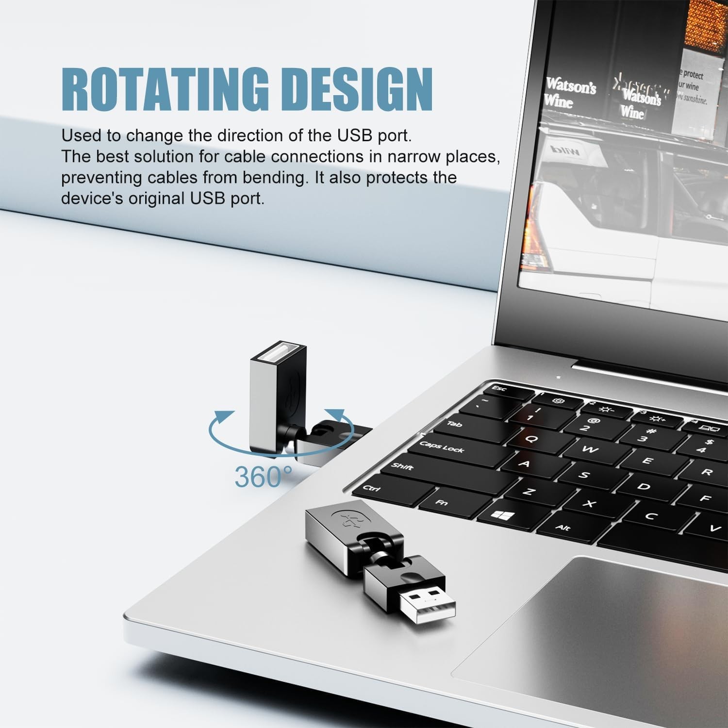 2 PCS 360 Degree Rotating USB 2.0 Adapter Male To Female Swivel Converter