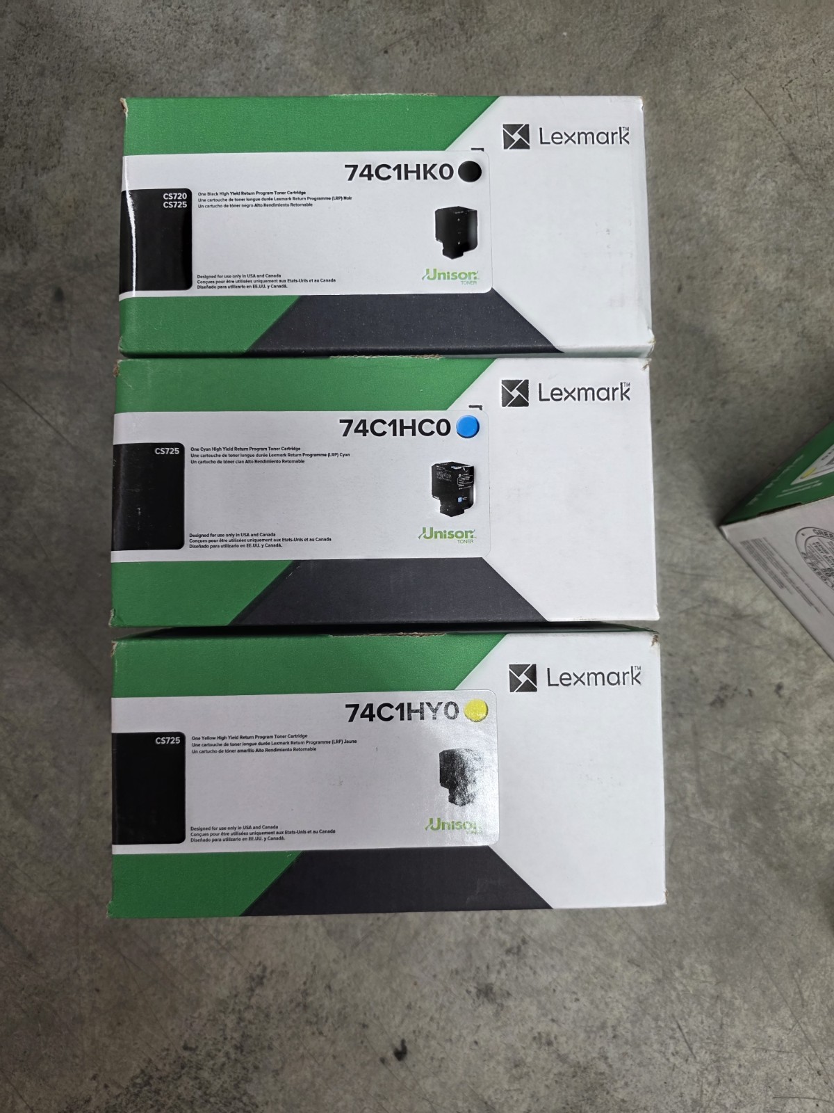 SEt of 3! Lexmark 74C1HK0 74C1HC0 74C1HY0 OEM High-Yield Toner/ Sealed BOXES