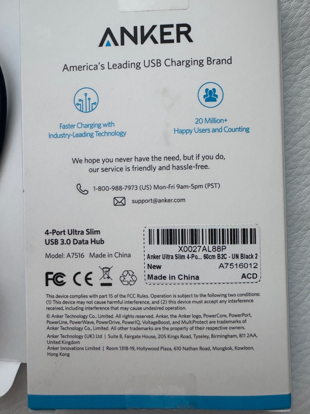 NEW IN BOX Lot of 3 Anker 4-Port Ultra-Slim Data USB 3.0 Hubs – Model: A7516