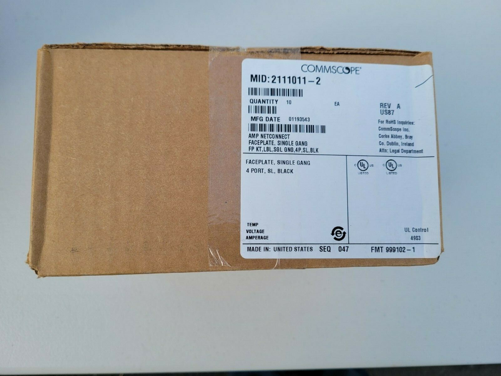 Box of 10 AMP Netconnect Commscope 4-Port Keystone Wall Plate 2111011-2 Black